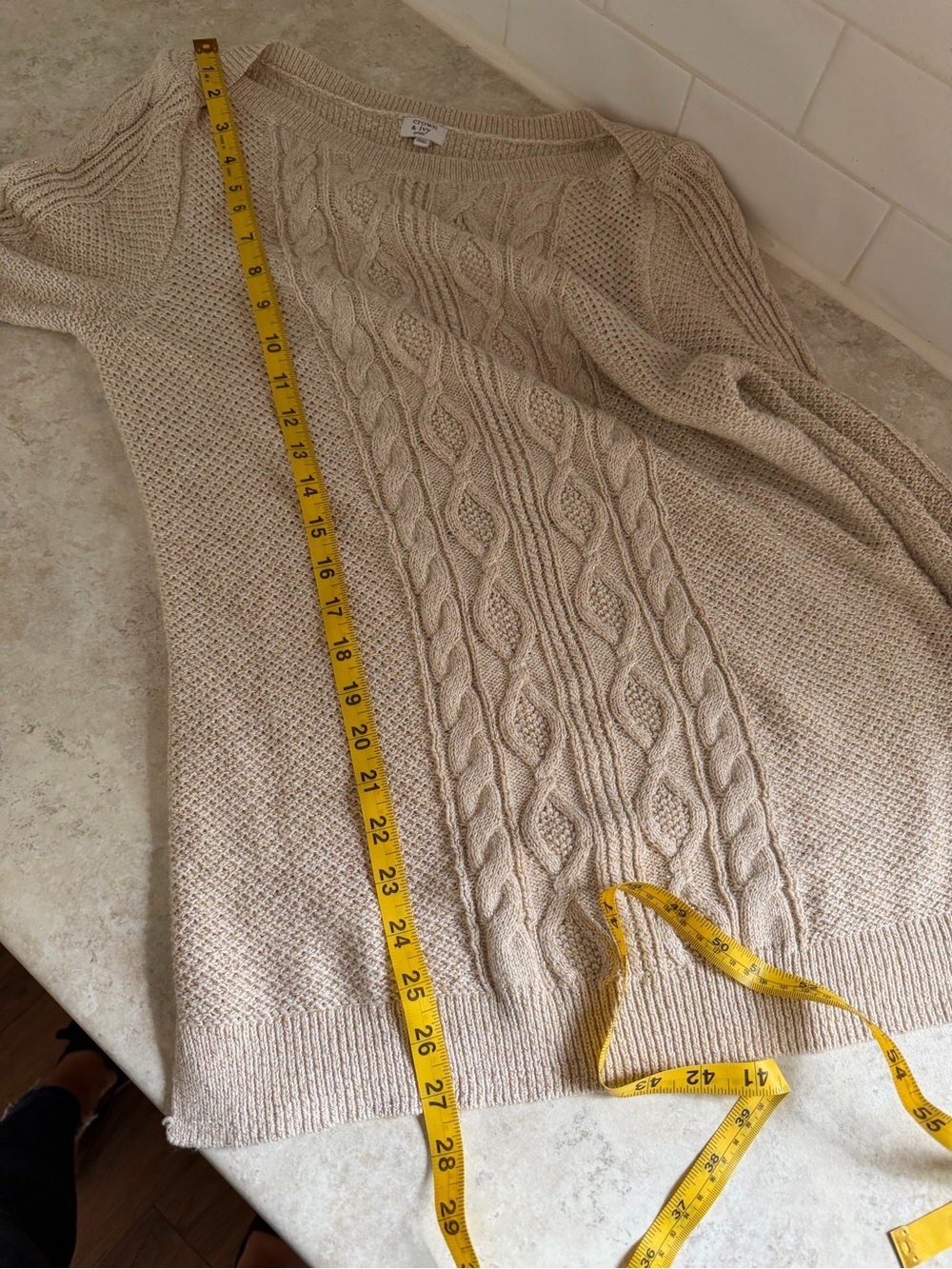 Crown & Ivy Petite Cable Knit Metallic Sweater Beige Gold Shimmer PM - Picture 11 of 11
